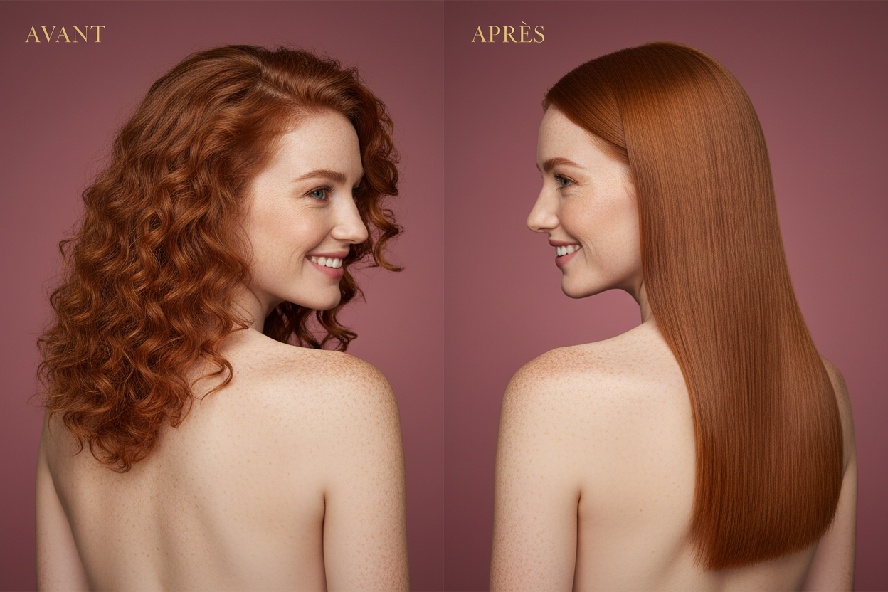 Avant après rousse de dos pudique