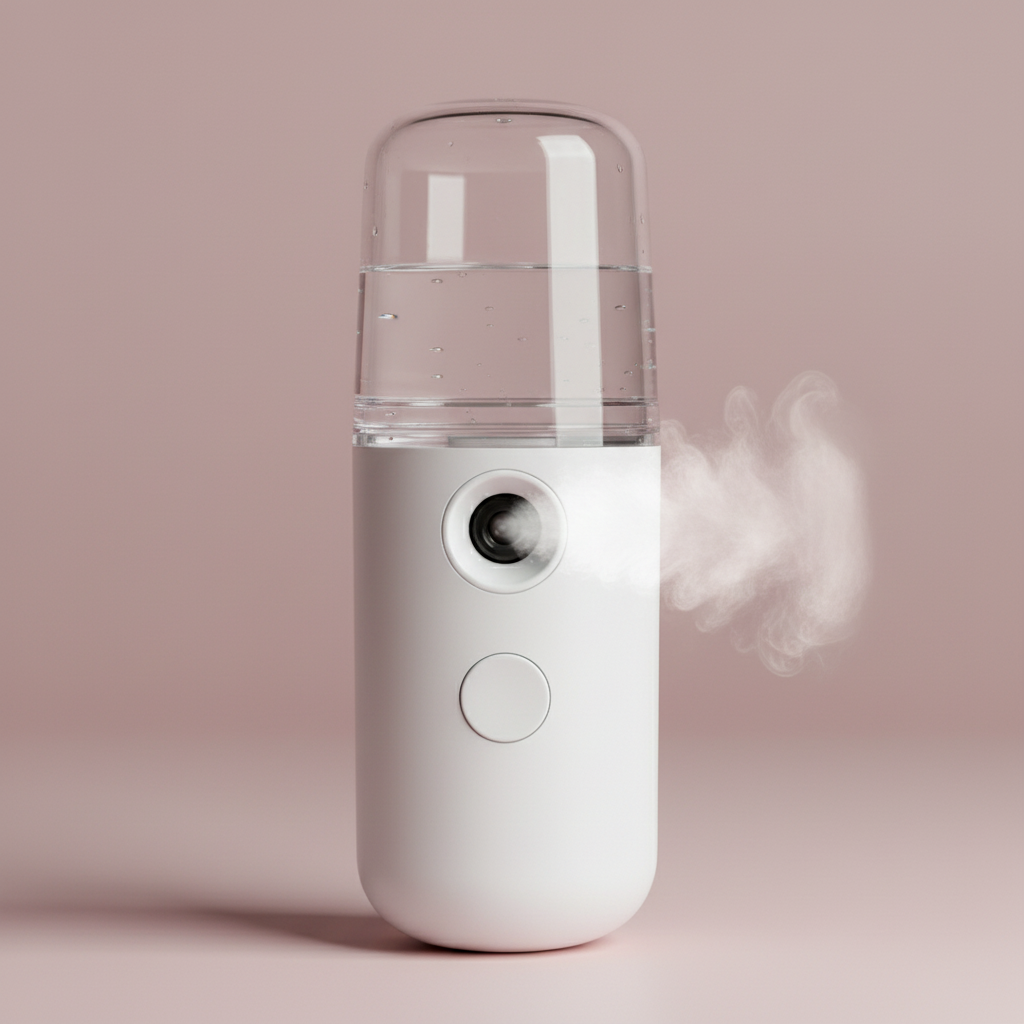 Vaporisateur facial blanc avec eau et vapeur